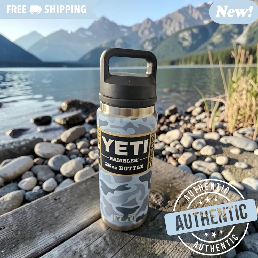 Yeti Rambler 26oz Bottle - Light Blue Camo with Black Cap